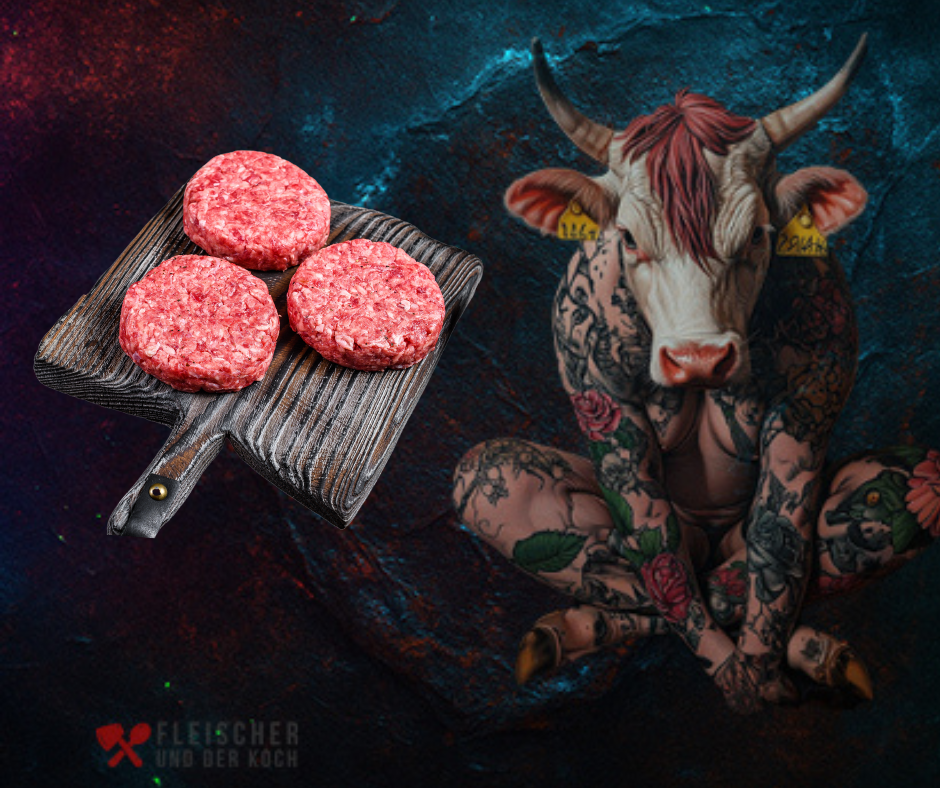 Burger Patties saftig auf heißem Grillrost. Burger Patties von Fleischer und der Koch