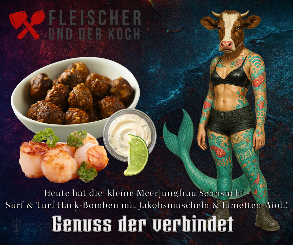 Surf & Turf Rezept: Hack-Bomben mit Jakobsmuscheln und Limetten-Aioli